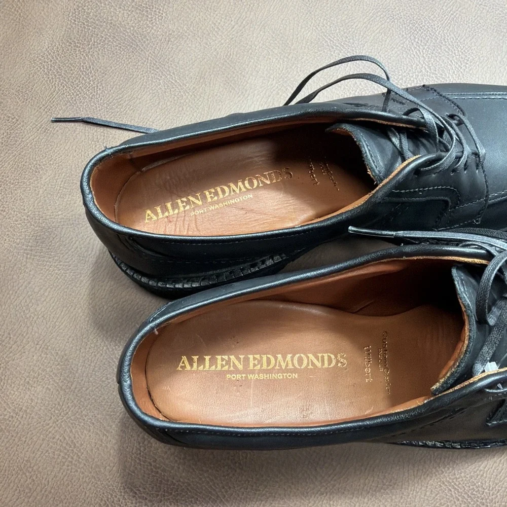 Allen Edmonds Wilbert Black Leather Oxford Dress Shoes 11.5 4A Apron Spilt Toe